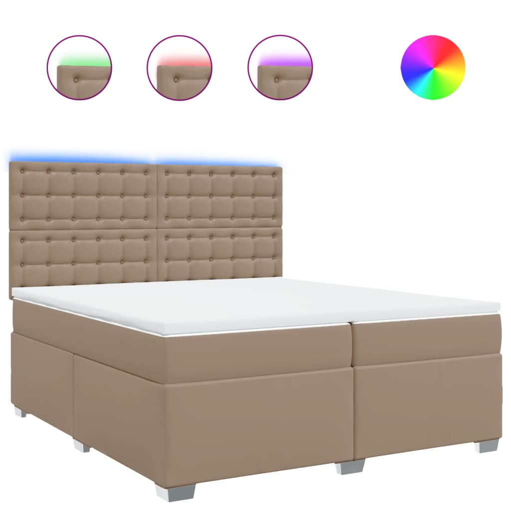 Κρεβάτι Boxspring με Στρώμα Καπουτσίνο 200x200εκ.από Συνθ.Δέρμα