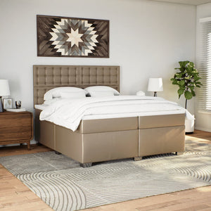 Κρεβάτι Boxspring με Στρώμα Καπουτσίνο 200x200εκ.από Συνθ.Δέρμα - Pakobazaar