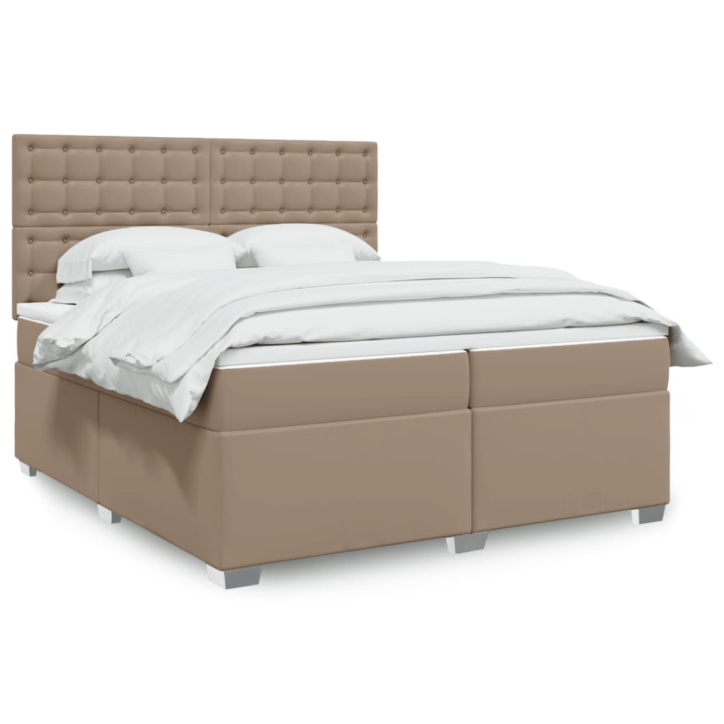 Κρεβάτι Boxspring με Στρώμα Καπουτσίνο 200x200εκ.από Συνθ.Δέρμα