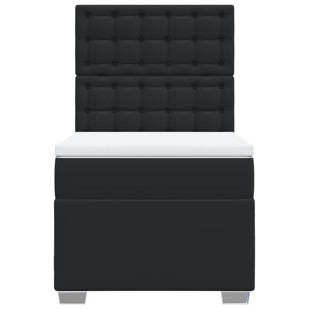 Κρεβάτι Boxspring με Στρώμα Μαύρο Single Συνθ. Δέρμα