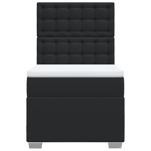 Κρεβάτι Boxspring με Στρώμα Μαύρο Single Συνθ. Δέρμα