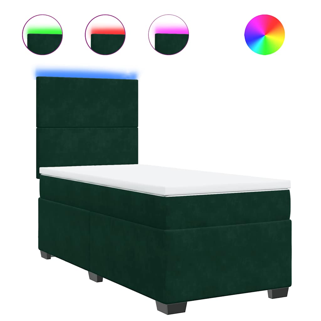 Κρεβάτι Boxspring με Στρώμα Σκούρο Πράσινο 80x200 εκ. Βελούδινο - Pakobazaar