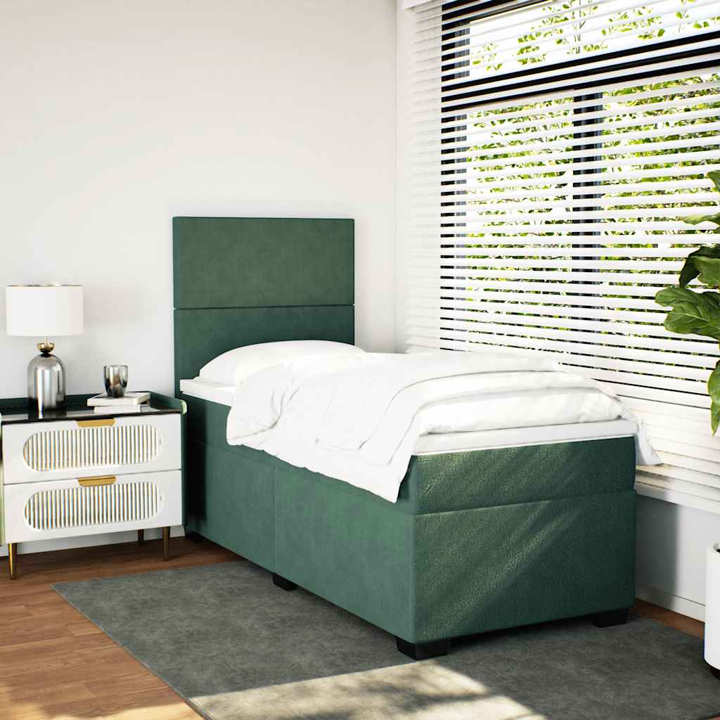 Κρεβάτι Boxspring με Στρώμα Σκούρο Πράσινο 80x200 εκ. Βελούδινο - Pakobazaar