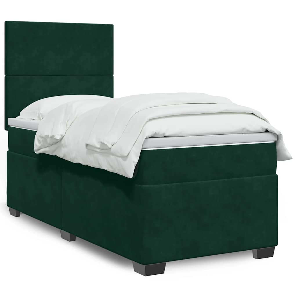 Κρεβάτι Boxspring με Στρώμα Σκούρο Πράσινο 80x200 εκ. Βελούδινο - Pakobazaar