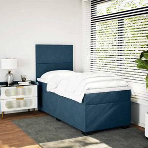 Κρεβάτι Boxspring με Στρώμα Μπλε 80 x 200 εκ. Βελούδινο - Pakobazaar