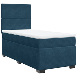 Κρεβάτι Boxspring με Στρώμα Μπλε 80 x 200 εκ. Βελούδινο - Pakobazaar