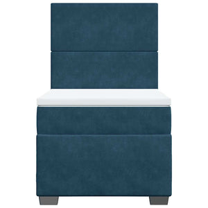 Κρεβάτι Boxspring με Στρώμα Μπλε 80 x 200 εκ. Βελούδινο - Pakobazaar