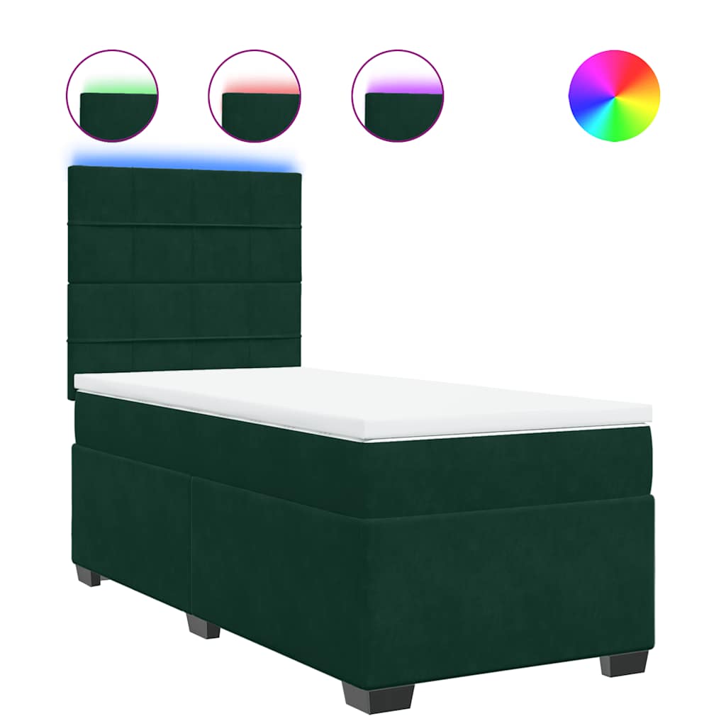 Κρεβάτι Boxspring με Στρώμα Σκούρο Πράσινο 80x200 εκ. Βελούδινο - Pakobazaar