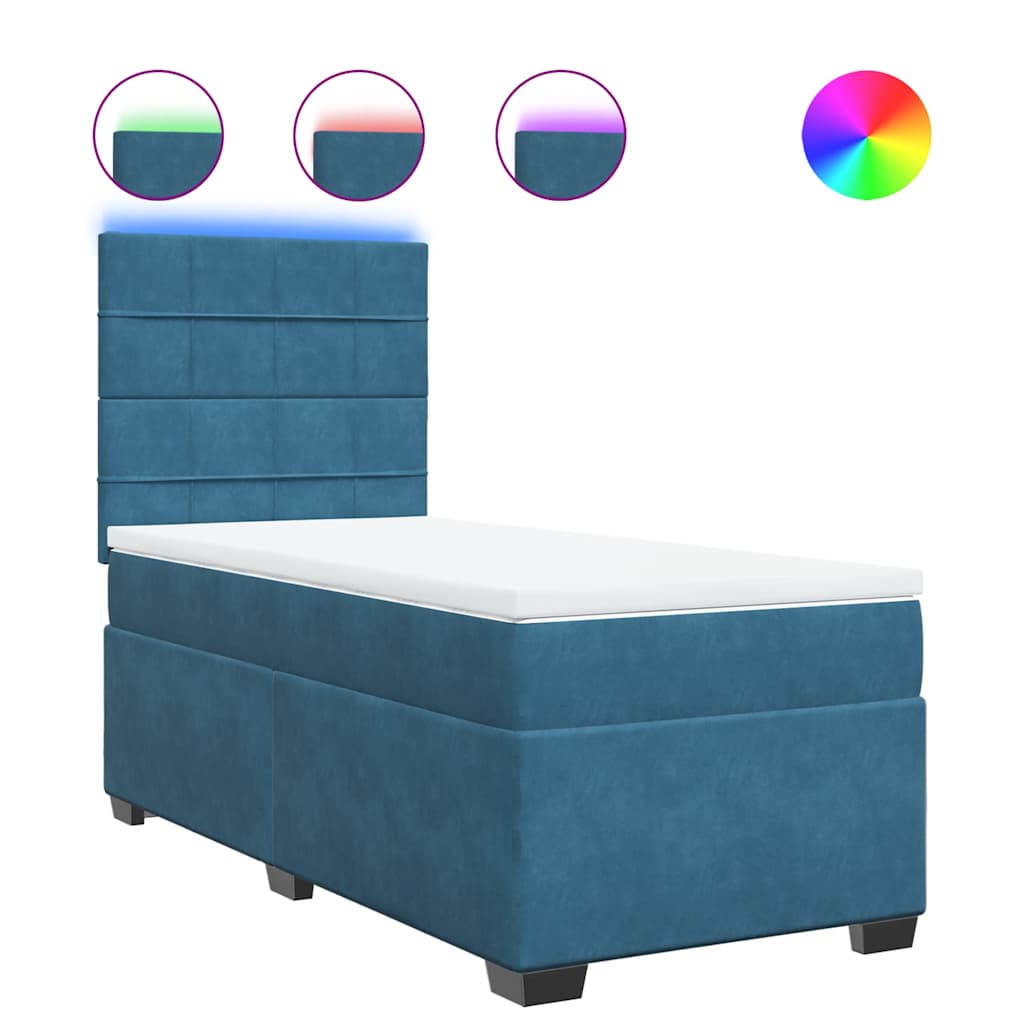 Κρεβάτι Boxspring με Στρώμα Μπλε 80 x 200 εκ. Βελούδινο - Pakobazaar
