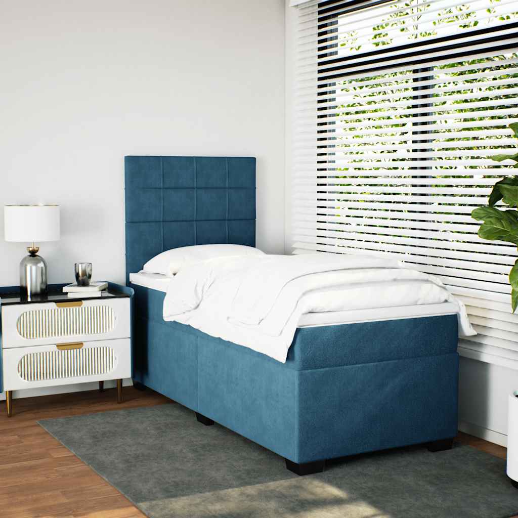 Κρεβάτι Boxspring με Στρώμα Μπλε 80 x 200 εκ. Βελούδινο - Pakobazaar
