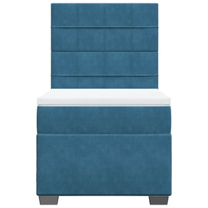 Κρεβάτι Boxspring με Στρώμα Μπλε 80 x 200 εκ. Βελούδινο - Pakobazaar