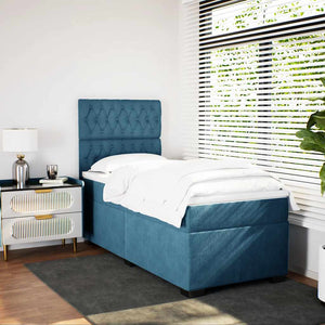 Κρεβάτι Boxspring με Στρώμα Μπλε 80 x 200 εκ. Βελούδινο - Pakobazaar
