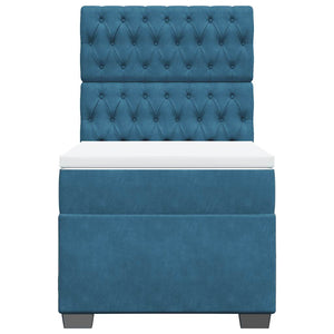 Κρεβάτι Boxspring με Στρώμα Μπλε 80 x 200 εκ. Βελούδινο - Pakobazaar
