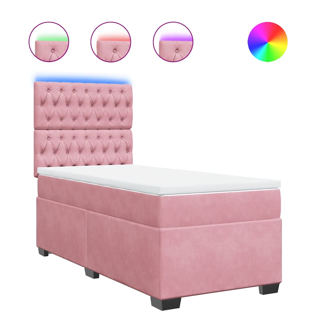 Κρεβάτι Boxspring με Στρώμα Ροζ 80 x 200 εκ. Βελούδινο - Pakobazaar
