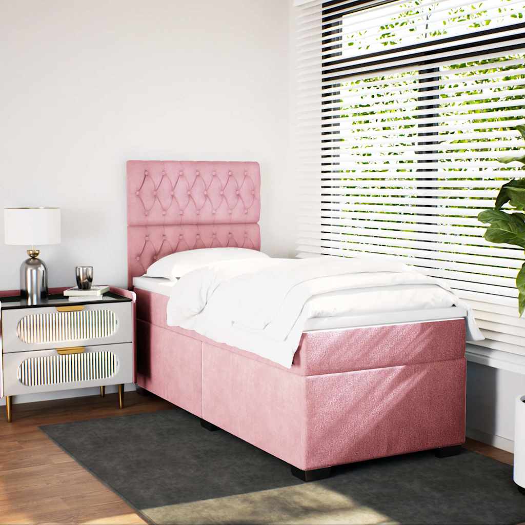 Κρεβάτι Boxspring με Στρώμα Ροζ 80 x 200 εκ. Βελούδινο - Pakobazaar