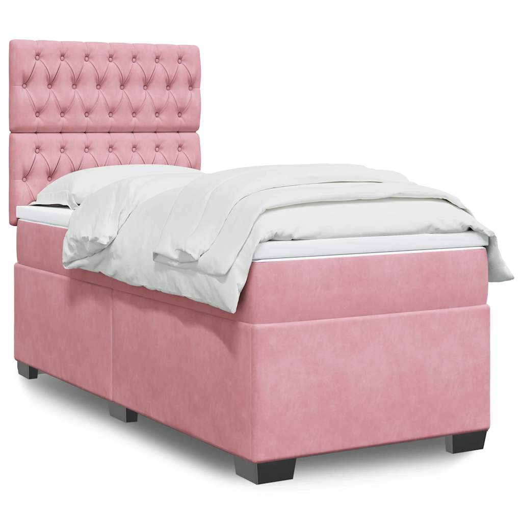 Κρεβάτι Boxspring με Στρώμα Ροζ 80 x 200 εκ. Βελούδινο - Pakobazaar