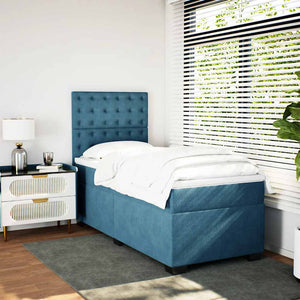 Κρεβάτι Boxspring με Στρώμα Μπλε 80 x 200 εκ. Βελούδινο - Pakobazaar