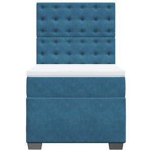 Κρεβάτι Boxspring με Στρώμα Μπλε 80 x 200 εκ. Βελούδινο - Pakobazaar