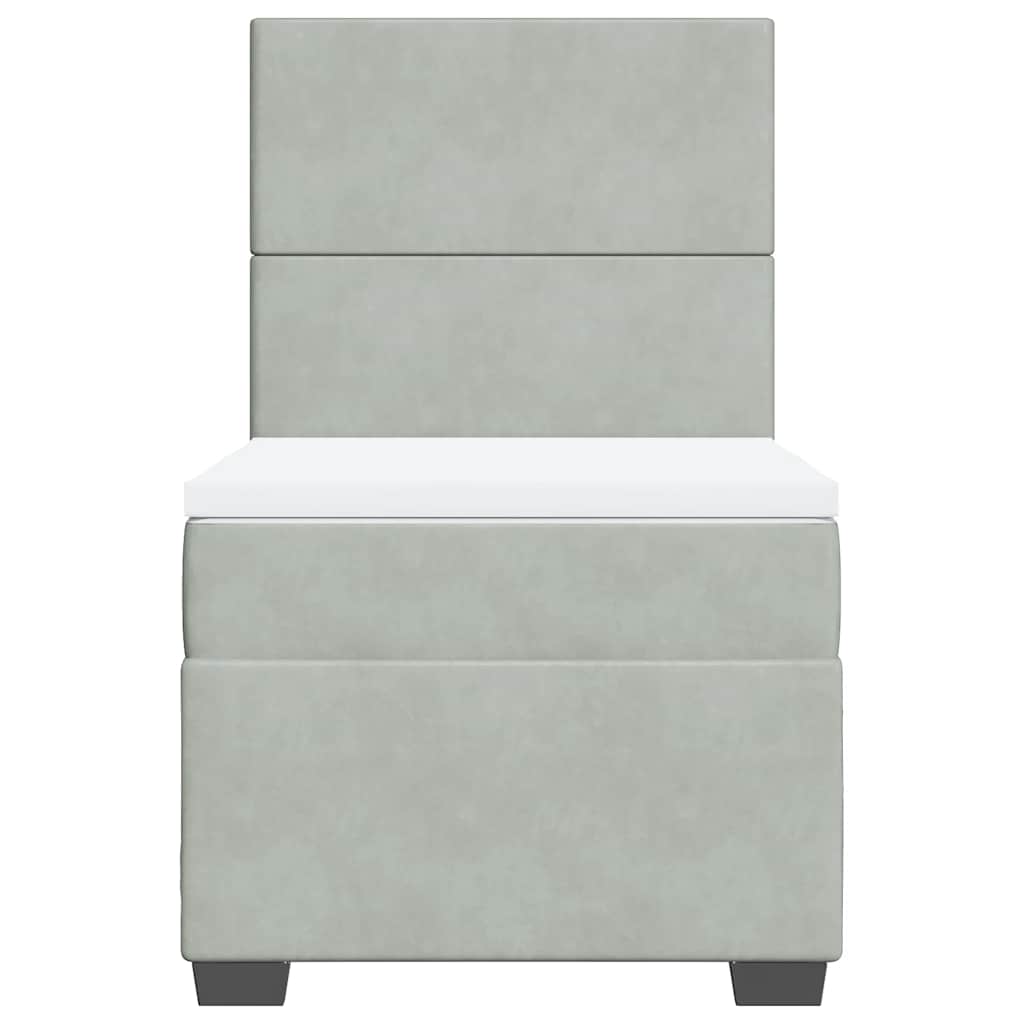 Κρεβάτι Boxspring με Στρώμα Ανοιχτό Γκρι 90x190 εκ. Βελούδινο - Pakobazaar