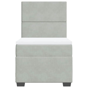 Κρεβάτι Boxspring με Στρώμα Ανοιχτό Γκρι 90x190 εκ. Βελούδινο - Pakobazaar