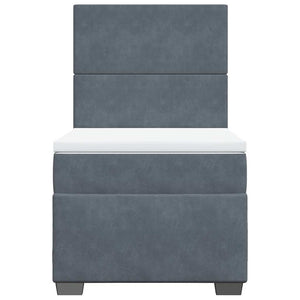 Κρεβάτι Boxspring με Στρώμα Σκούρο Γκρι 90x190 εκ. Βελούδινο - Pakobazaar