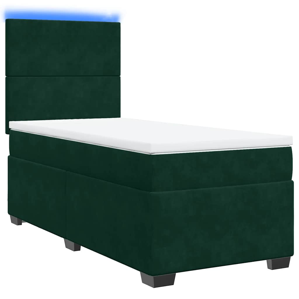 Κρεβάτι Boxspring με Στρώμα Σκούρο Πράσινο 90x190 εκ. Βελούδινο - Pakobazaar