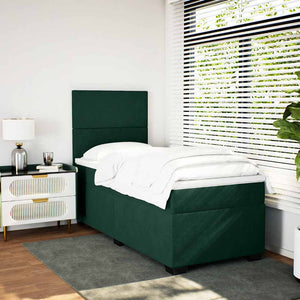 Κρεβάτι Boxspring με Στρώμα Σκούρο Πράσινο 90x190 εκ. Βελούδινο - Pakobazaar