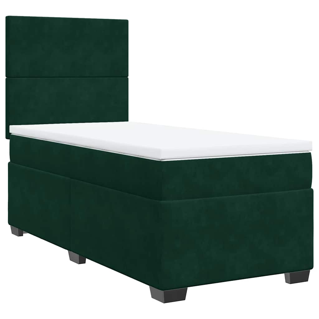 Κρεβάτι Boxspring με Στρώμα Σκούρο Πράσινο 90x190 εκ. Βελούδινο - Pakobazaar