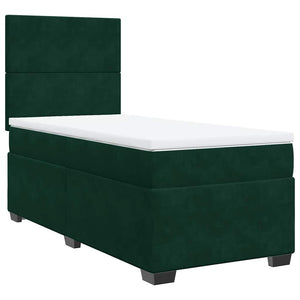 Κρεβάτι Boxspring με Στρώμα Σκούρο Πράσινο 90x190 εκ. Βελούδινο - Pakobazaar