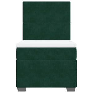 Κρεβάτι Boxspring με Στρώμα Σκούρο Πράσινο 90x190 εκ. Βελούδινο - Pakobazaar