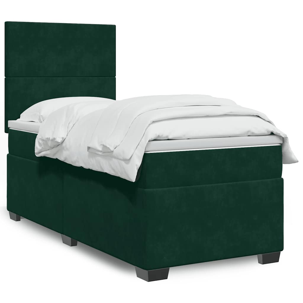 Κρεβάτι Boxspring με Στρώμα Σκούρο Πράσινο 90x190 εκ. Βελούδινο - Pakobazaar