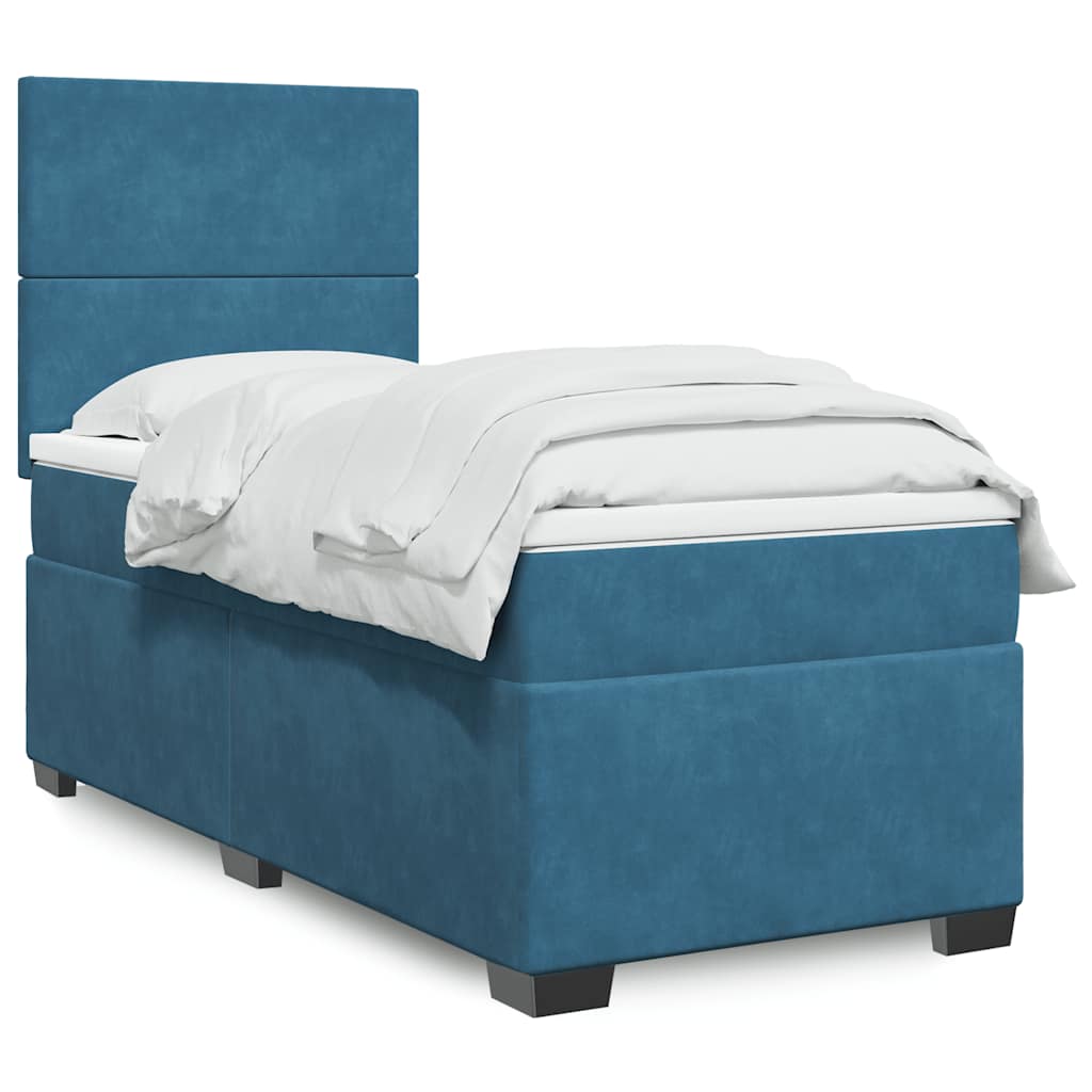 Κρεβάτι Boxspring με Στρώμα Μπλε 90x190 εκ. Βελούδινο