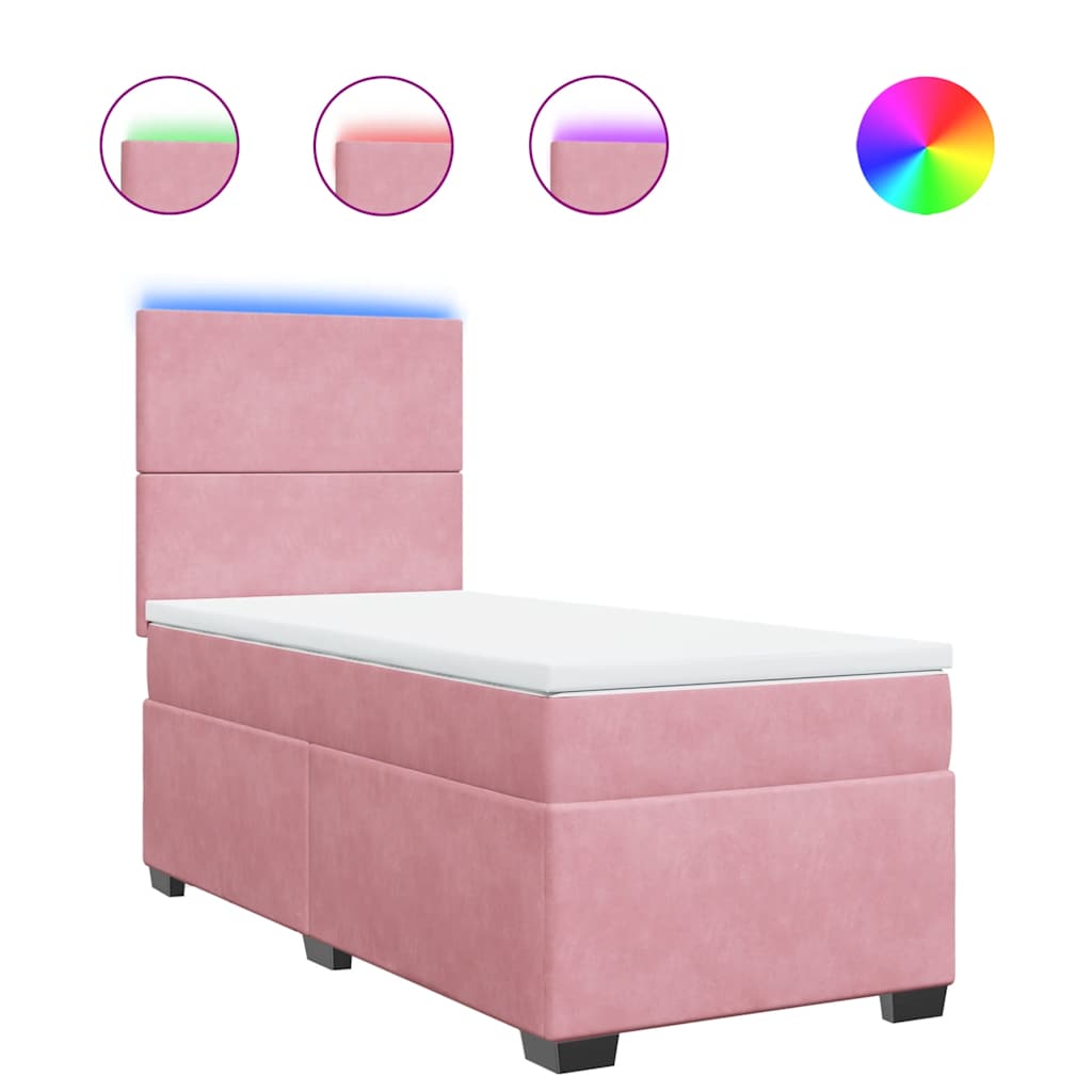 Κρεβάτι Boxspring με Στρώμα Ροζ 90x190 εκ. Βελούδινο - Pakobazaar
