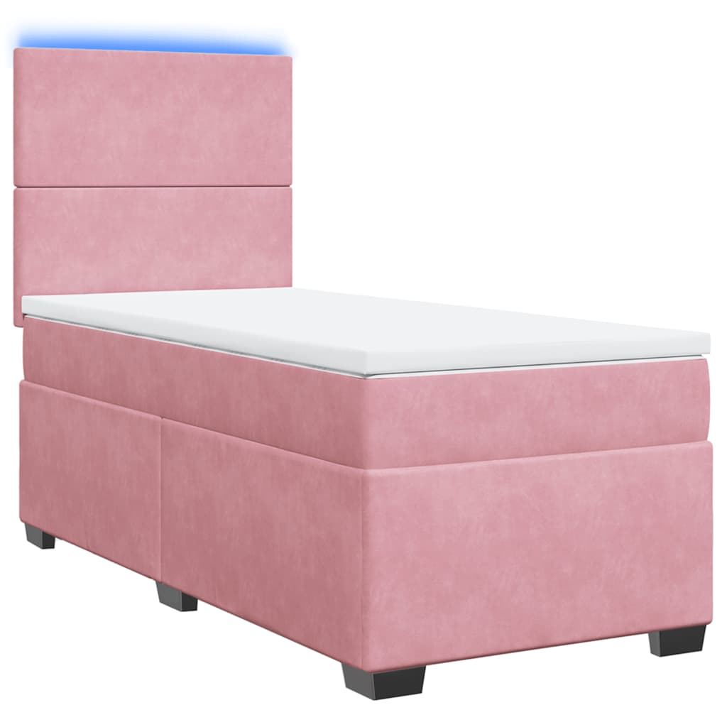 Κρεβάτι Boxspring με Στρώμα Ροζ 90x190 εκ. Βελούδινο - Pakobazaar