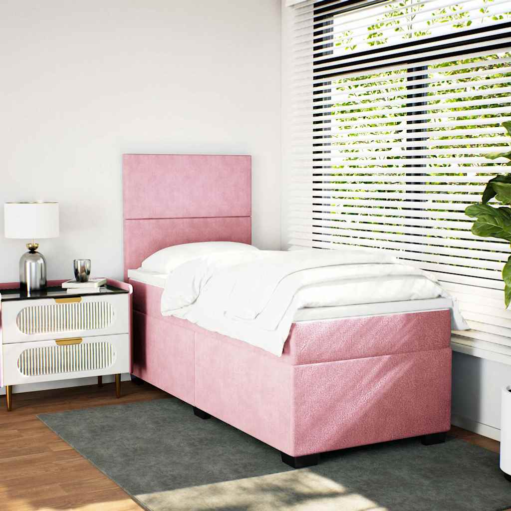 Κρεβάτι Boxspring με Στρώμα Ροζ 90x190 εκ. Βελούδινο - Pakobazaar