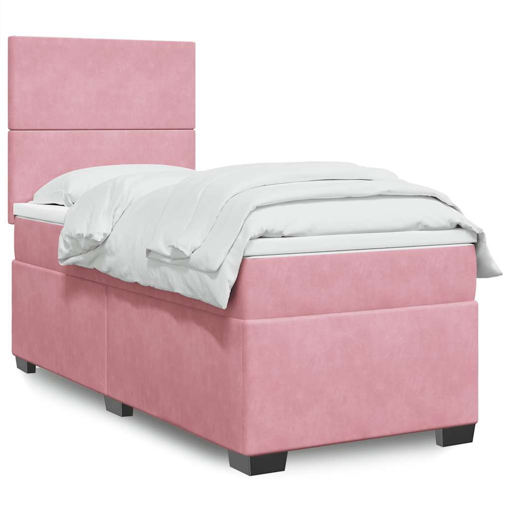 Κρεβάτι Boxspring με Στρώμα Ροζ 90x190 εκ. Βελούδινο - Pakobazaar