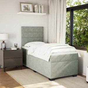 Κρεβάτι Boxspring με Στρώμα Ανοιχτό Γκρι 90x190 εκ. Βελούδινο - Pakobazaar