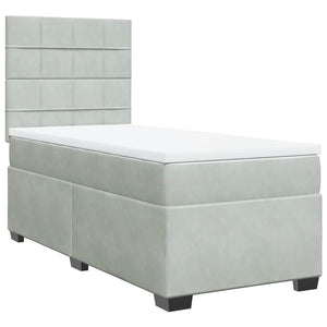 Κρεβάτι Boxspring με Στρώμα Ανοιχτό Γκρι 90x190 εκ. Βελούδινο - Pakobazaar