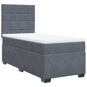 Κρεβάτι Boxspring με Στρώμα Σκούρο Γκρι 90x190 εκ. Βελούδινο - Pakobazaar