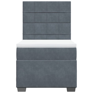 Κρεβάτι Boxspring με Στρώμα Σκούρο Γκρι 90x190 εκ. Βελούδινο - Pakobazaar