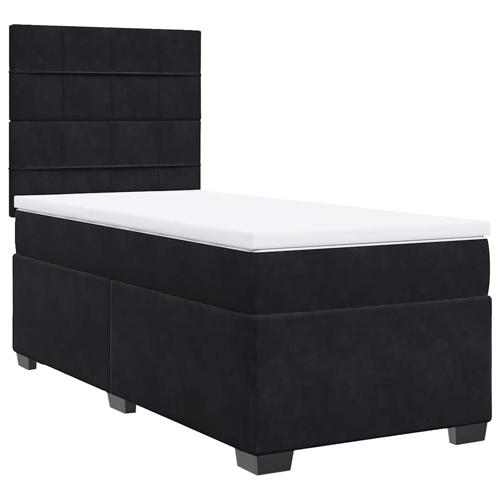 Κρεβάτι Boxspring με Στρώμα Μαύρο 90x190 εκ. Βελούδινο - Pakobazaar