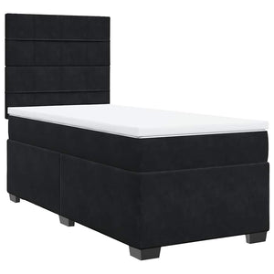 Κρεβάτι Boxspring με Στρώμα Μαύρο 90x190 εκ. Βελούδινο - Pakobazaar