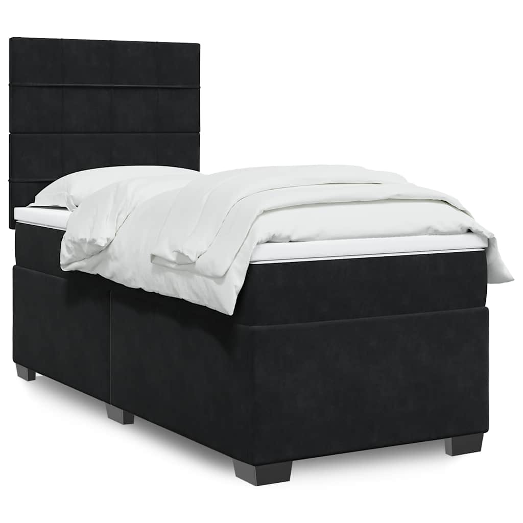Κρεβάτι Boxspring με Στρώμα Μαύρο 90x190 εκ. Βελούδινο - Pakobazaar