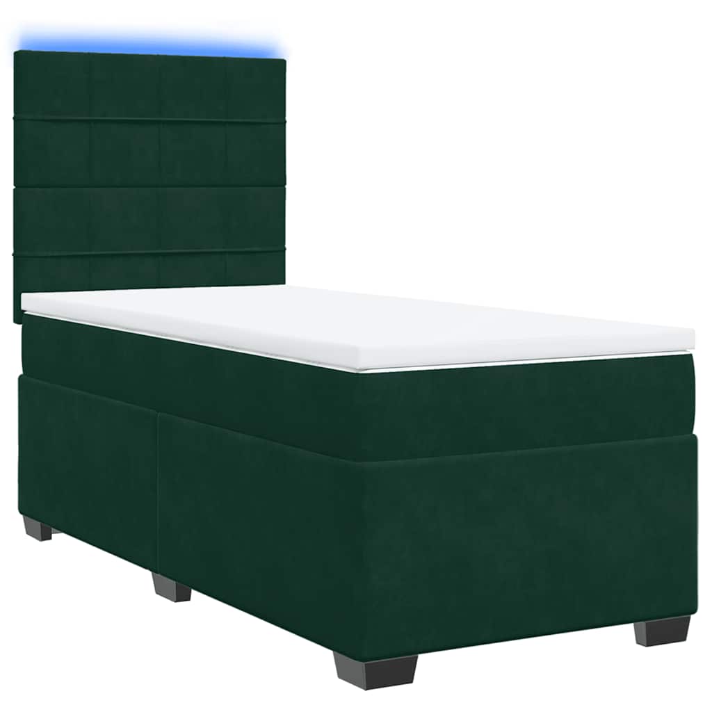 Κρεβάτι Boxspring με Στρώμα Σκούρο Πράσινο 90x190 εκ. Βελούδινο - Pakobazaar