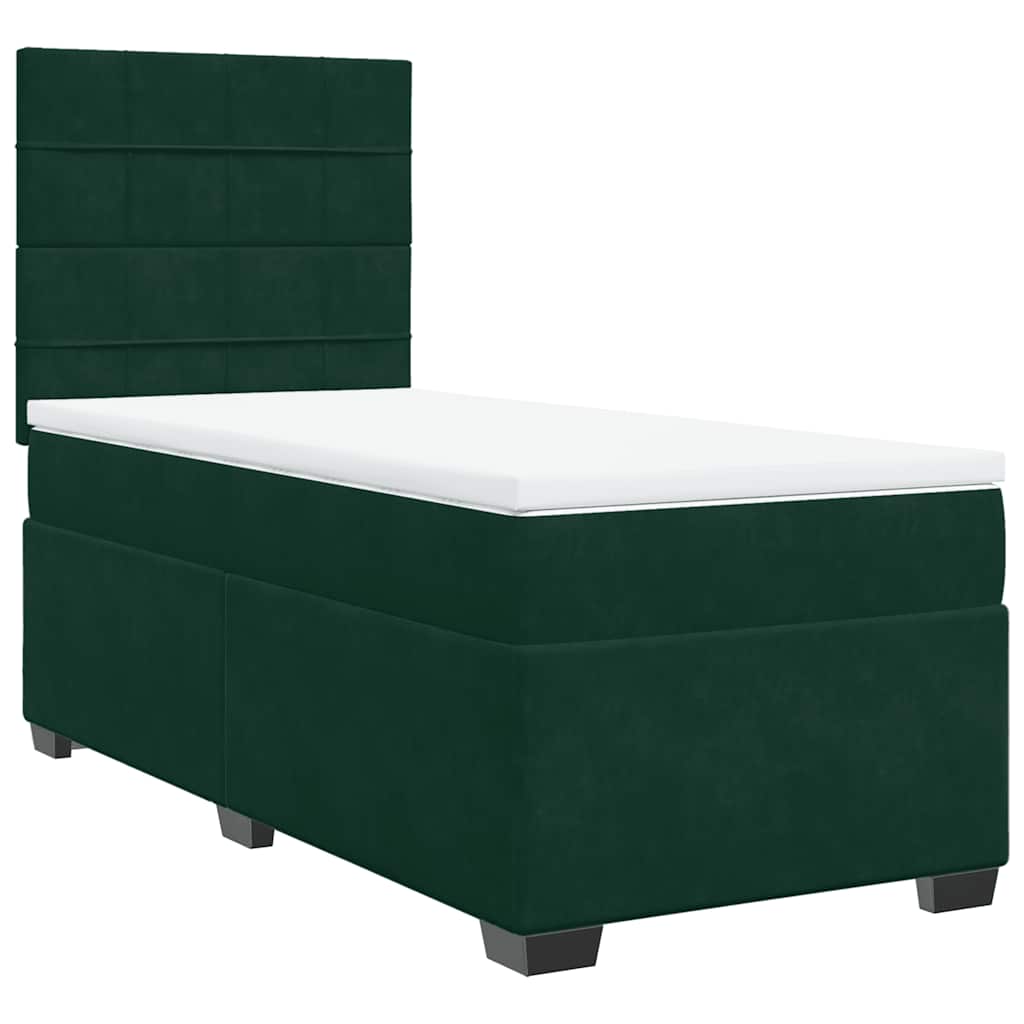 Κρεβάτι Boxspring με Στρώμα Σκούρο Πράσινο 90x190 εκ. Βελούδινο - Pakobazaar