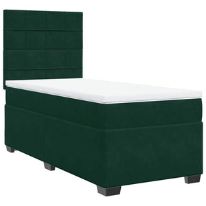 Κρεβάτι Boxspring με Στρώμα Σκούρο Πράσινο 90x190 εκ. Βελούδινο - Pakobazaar