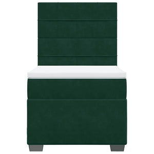 Κρεβάτι Boxspring με Στρώμα Σκούρο Πράσινο 90x190 εκ. Βελούδινο - Pakobazaar