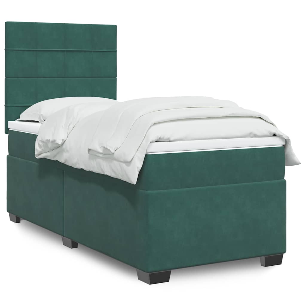 Κρεβάτι Boxspring με Στρώμα Σκούρο Πράσινο 90x190 εκ. Βελούδινο - Pakobazaar