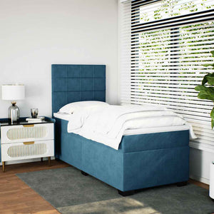 Κρεβάτι Boxspring με Στρώμα Μπλε 90x190 εκ. Βελούδινο - Pakobazaar