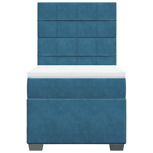 Κρεβάτι Boxspring με Στρώμα Μπλε 90x190 εκ. Βελούδινο - Pakobazaar
